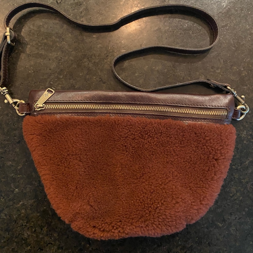 PATRICIA NASH Tinchi Leather Convertible Crossbody Shearling Sling Rust Brown!